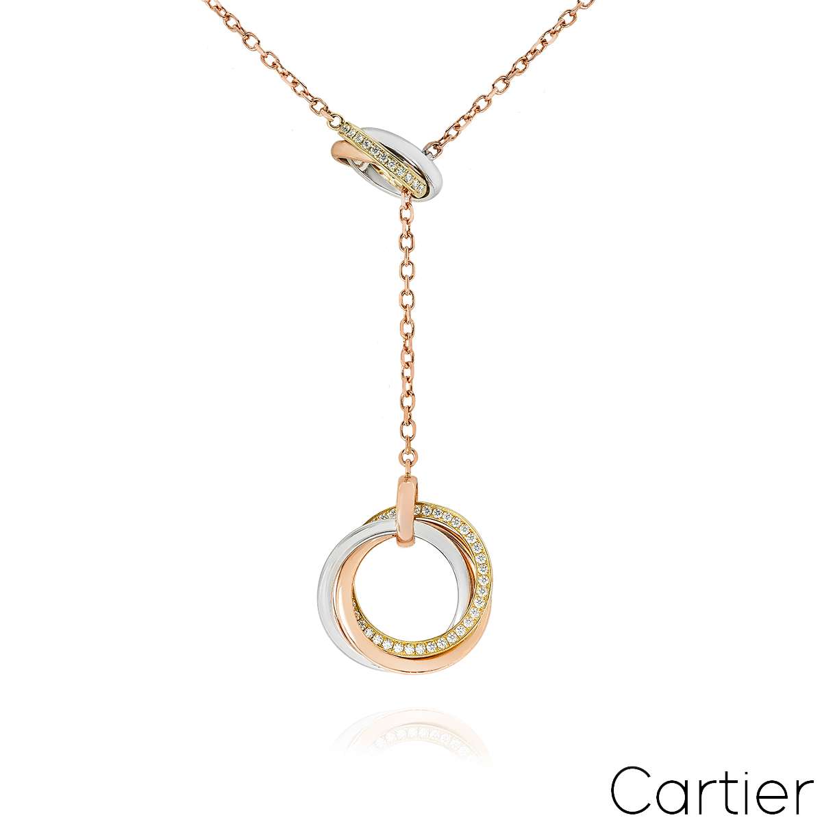 Cartier Two Trinity 18k Tri-Colour Gold and Diamond Necklace B7058500